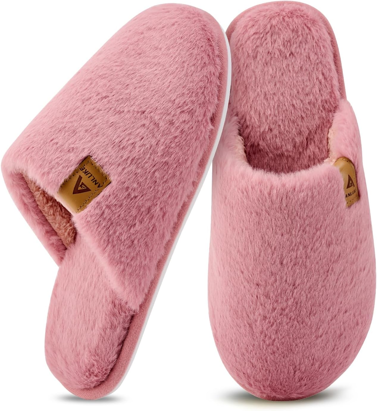 ANLUKE Slippers for Women Plush Memory Foam House Slippers Closed Toe Shoes with Non-Slip Sole Cozy Warm Fuzzy Home Shoes