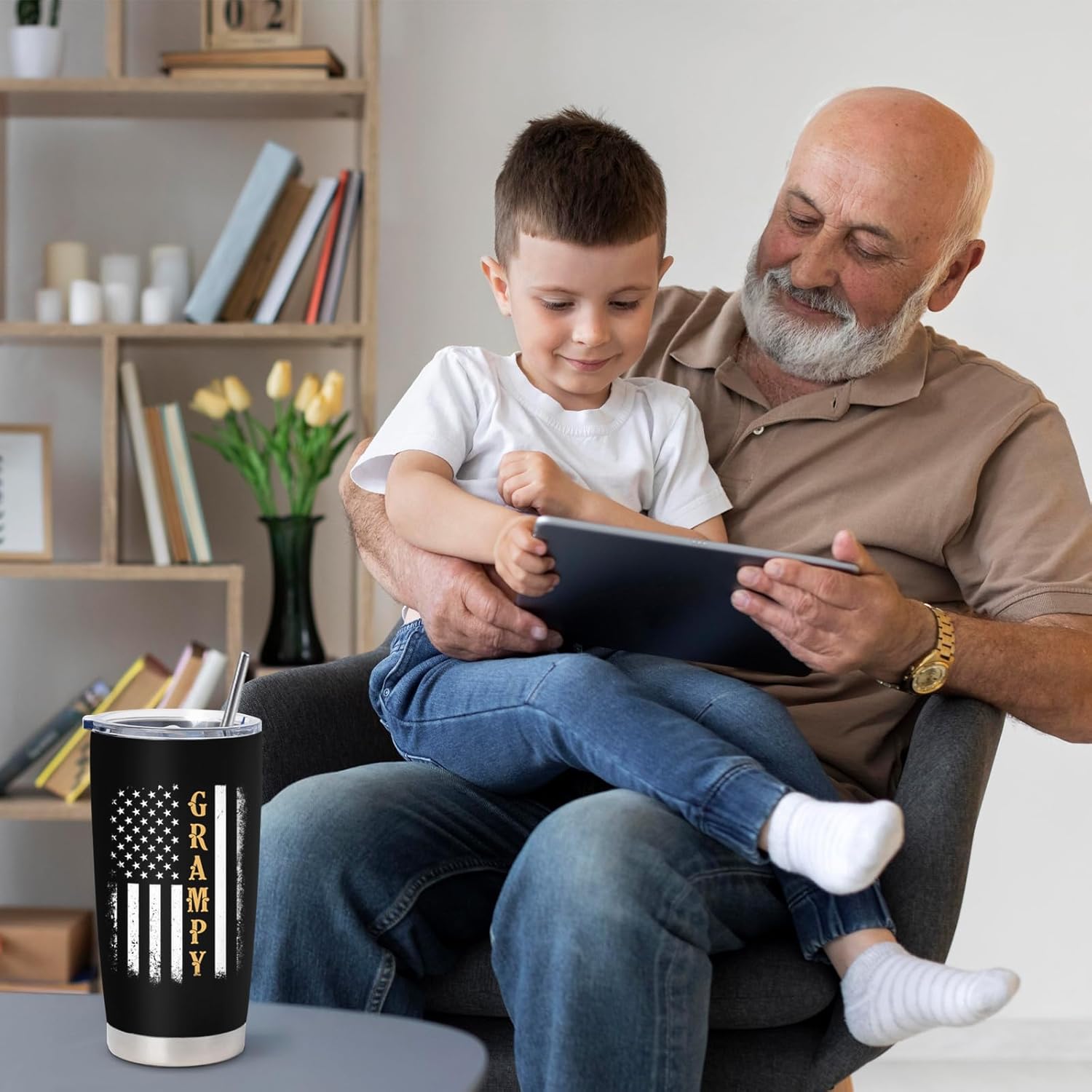 Grampy Gifts - Birthday Gifts for Grampy - Grandpa Gift from Grandchildren - Best Grampy Ever Gift, 20 oz Stainless Steel Tumbler With Lid & Straw - Image 4