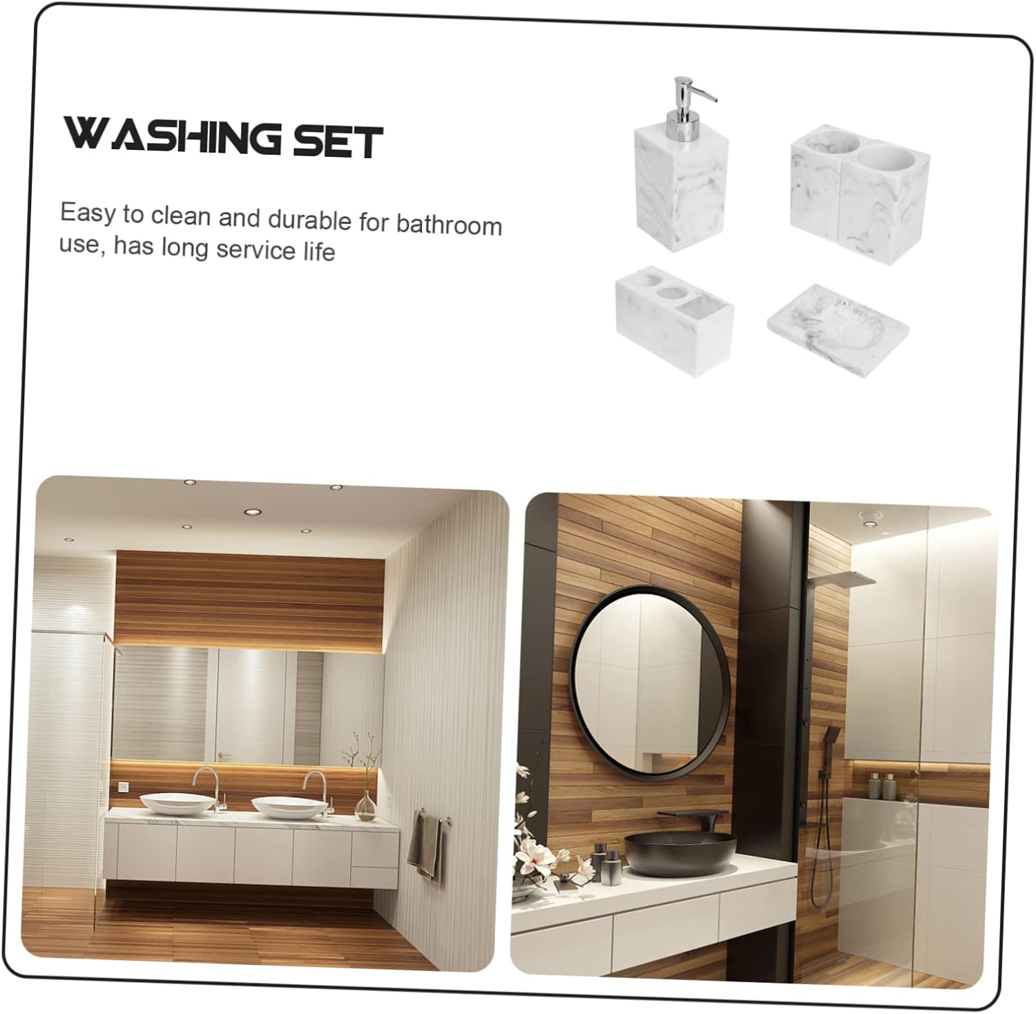 VICASKY Resin Bathroom Accessories Marble Pattern Wash Cup Soap Dish Toothbrush Holder Stylish Bathroom Washing Kit for Home and Apartment