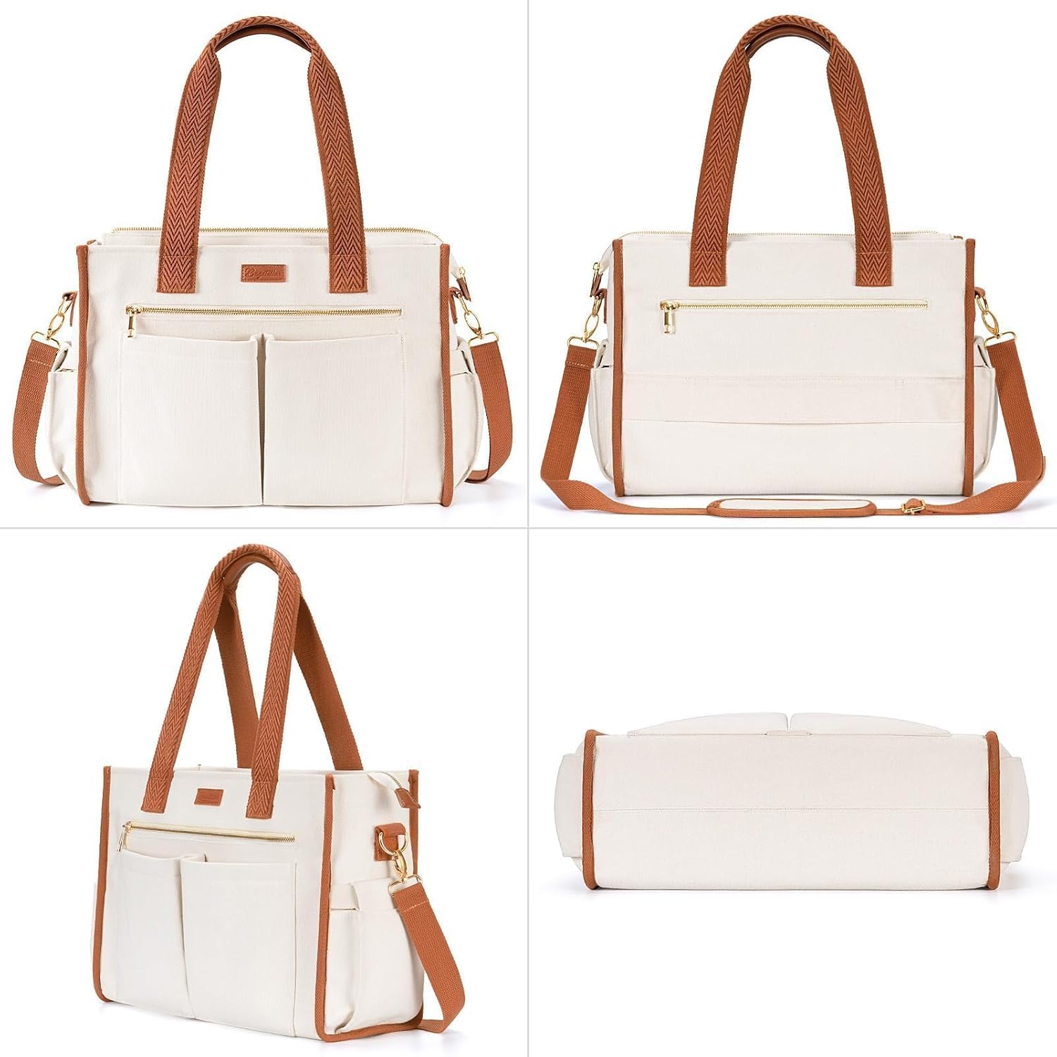 Canvas Tote Bag for Women, 15-Pockets Work Laptop Tote Purse Large Crossbody Nurse Teacher Bible Bag for School Travel Daily | with Strap & Zipper, Multi Compartment, Stand Upright Stably, College Shoulder Bag, Clinical Nursing Bag, Ideal Gift for Women - Image 7