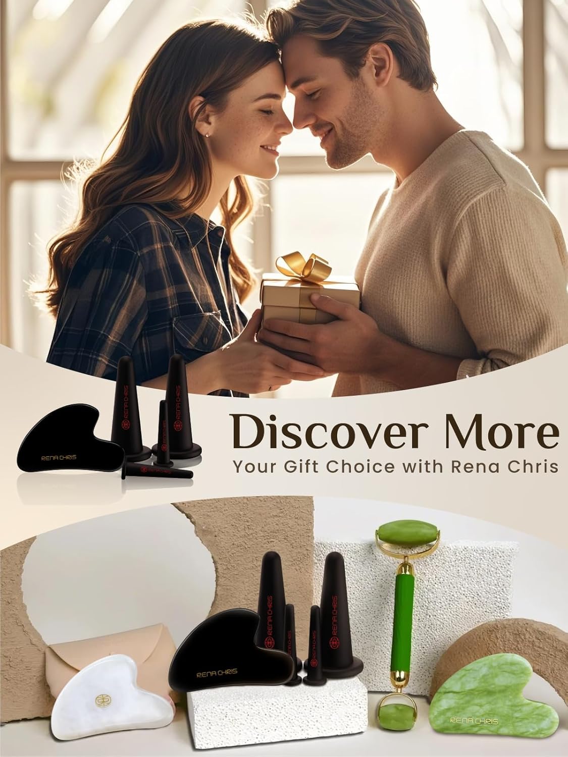 Rena Chris Facial Cupping Set & Gua Sha Facial Tool - Silicone Cupping Set & Obsidian Gua Sha Stone - Face Cupping Therapy Set for Natural Skin Care, Puffiness, Lip Plumping(Black) - Image 7