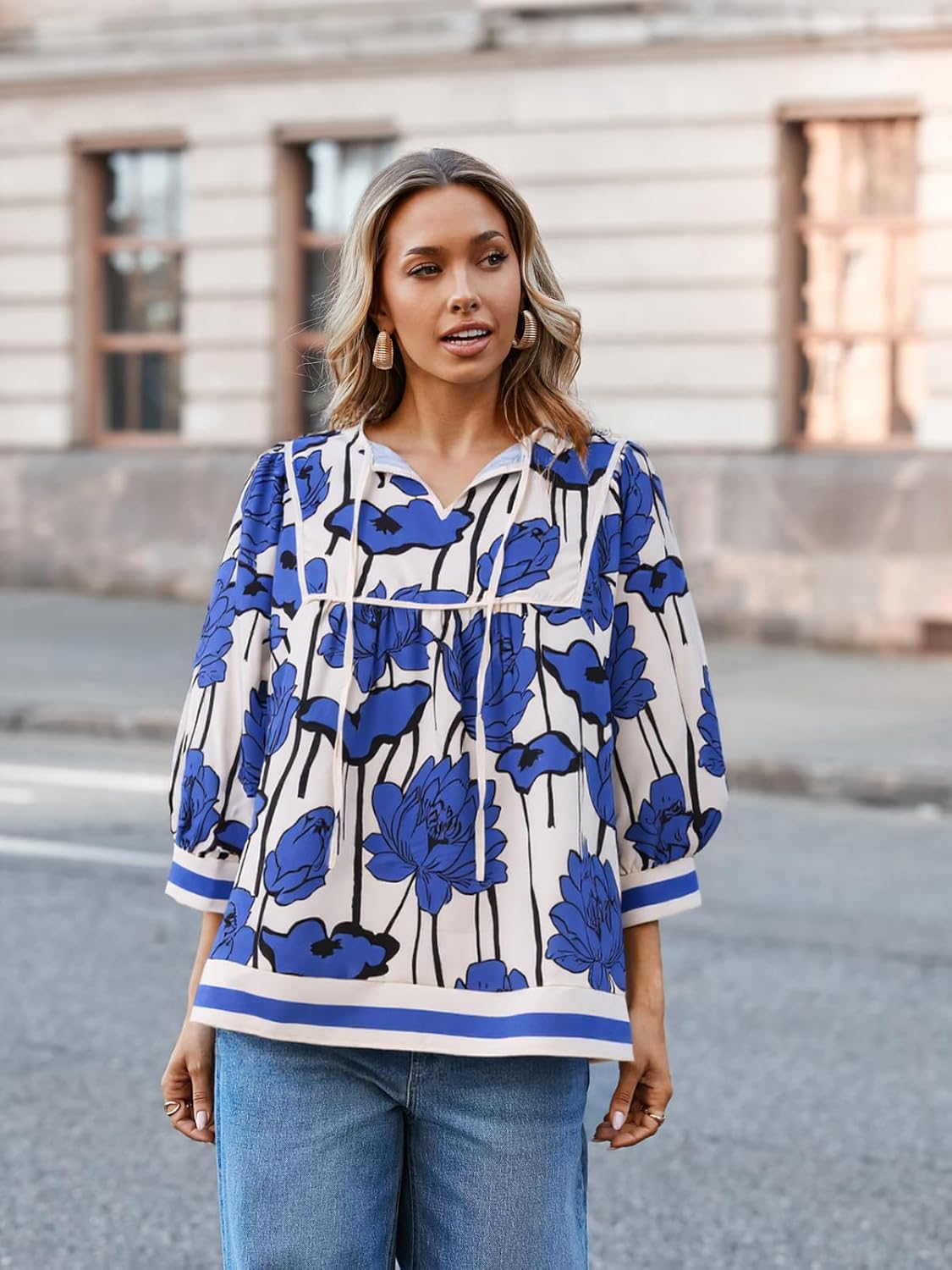 Cicy Bell Womens Floral Print Babydoll Blouse V Neck 3/4 Sleeve Peplum Tops Casual Loose Fit Boho Flowy Shirts - Image 5