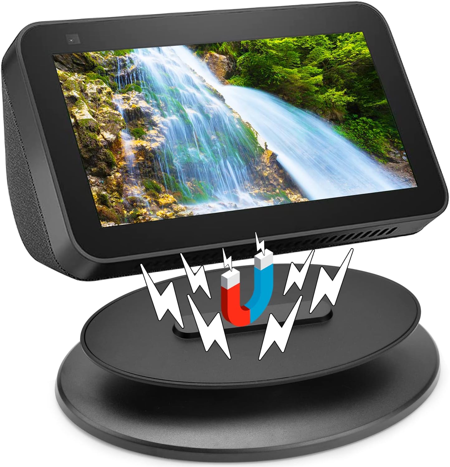 Echo Show Stand for Echo Show 5 and Echo Show 8, Universal Adjustable Speaker Stand Mount Magnetic Holder with Aluminum Anti-Slip Base, 360 Degree Rotation, Tilt Function (Black)
