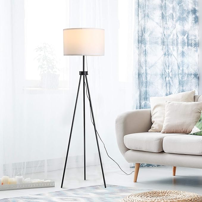 HOMCOM HOMCOM Floor Lamp E27, Steel + Polyester, 37 x 37 x 152 cm (Black + White) photo 2