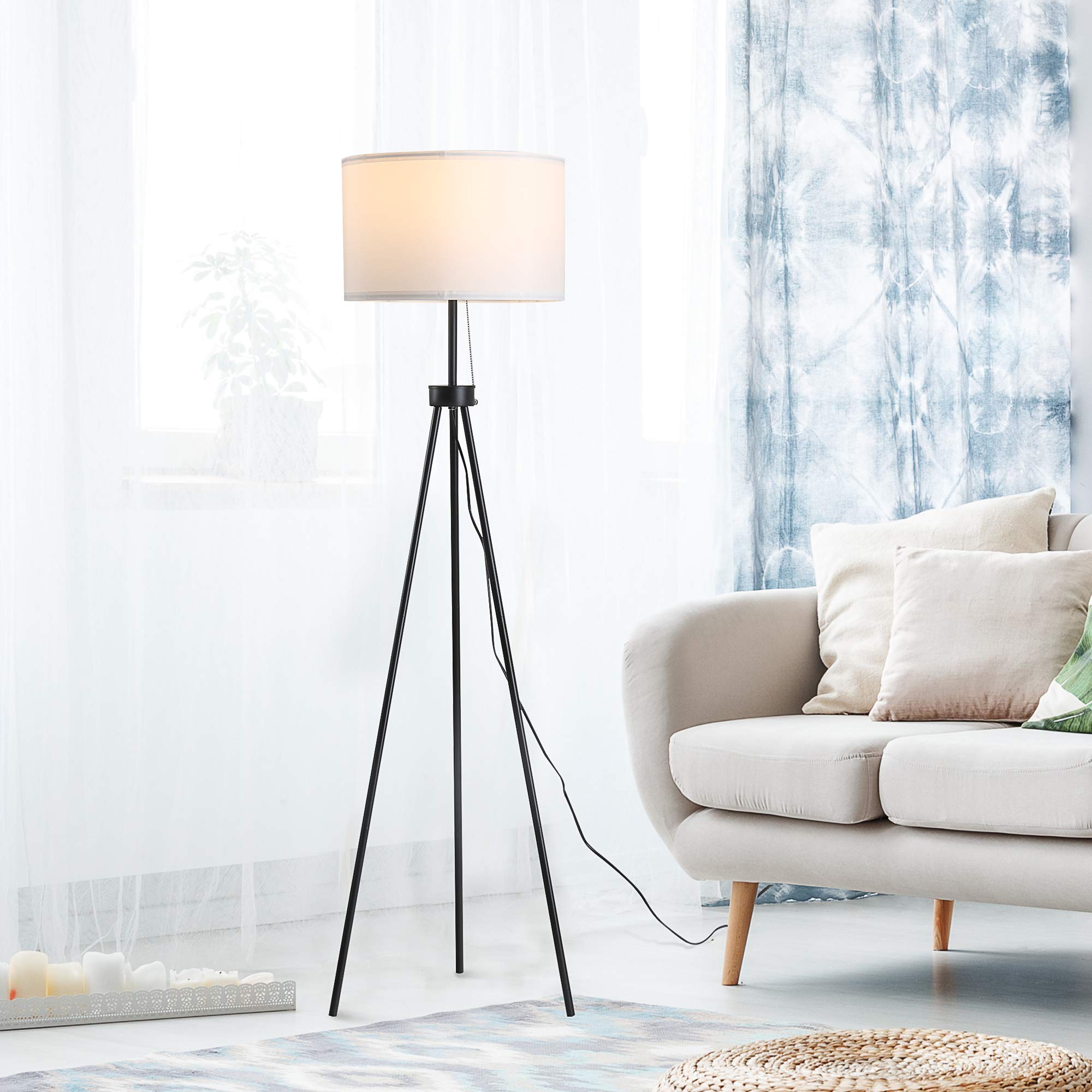 HOMCOM Lámpara de Pie Moderna Lámpara de Pie Salón con Pantalla Redonda Trípode y Casquillo E27 Lámpara para Dormitorio Sala de Estar Blanco y Negro