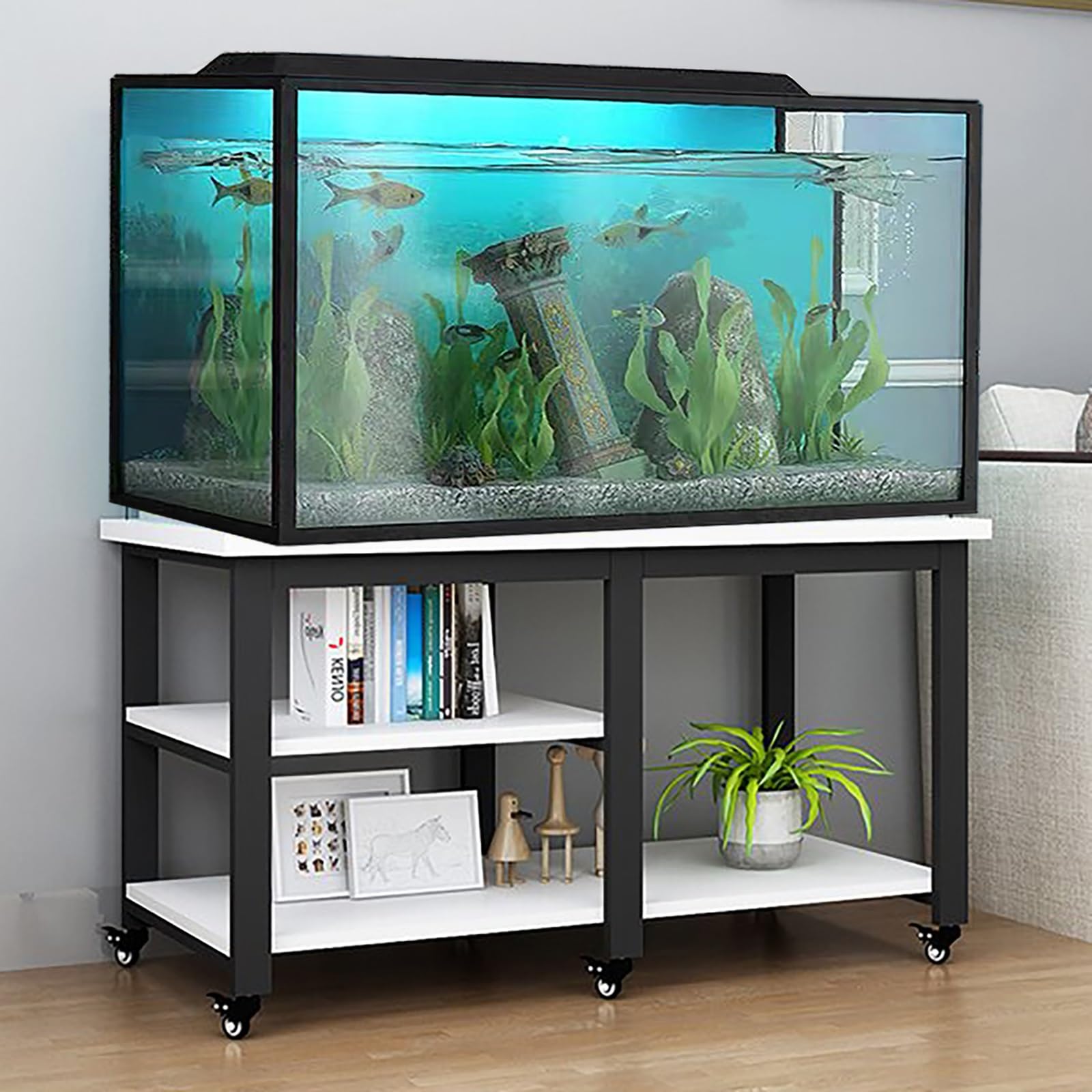 Armadietto per acquario, per serbatoi da 5-30 galloni con ripiano per piante, robusto scaffale in metallo con contenitore, ideale per sale espositive, hotel, sale studio, design mobile