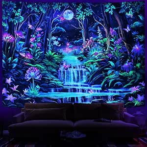 LZBXBXDA Blacklight - Arazzo con teschi e funghi fantasy, arazzo con