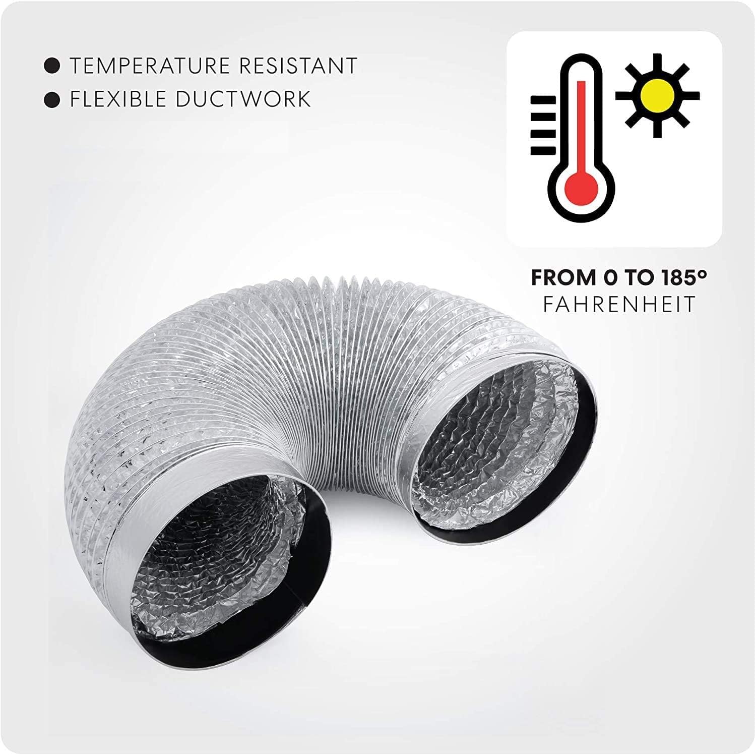 Cosmo 6 Inch 6 Foot Aluminum Flex Air Duct, Without Clamps, Ventilation Duct