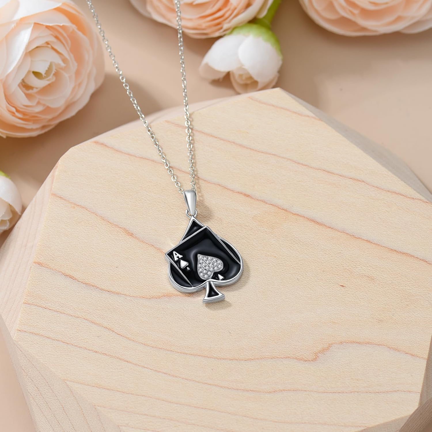 Ace Poker Necklace for Women 925 Sterling Silver Ace of Spades/Hearts/Queen Pendant Necklace Playing Card Jewelry Gifts