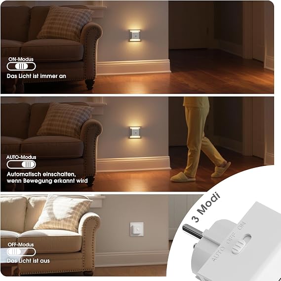 JandCase Night Light with Motion Sensor Light: 2 Pieces Night Light Socket [Energy Class F]