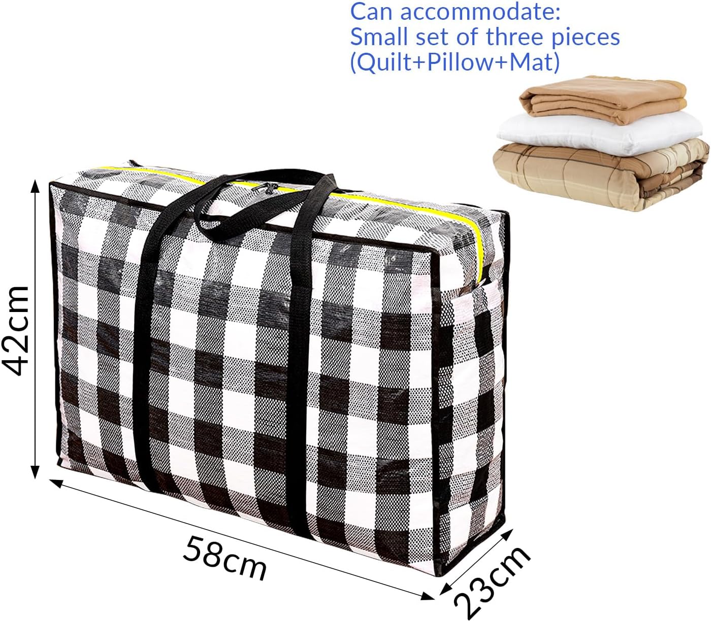 Large Moving Bag with Handle and Zippers,Plaid Travel Bags for Holiday Travel & Seasonal Storage | Moisture & Dirt Resistant (Black-A, 58 * 42 * 23CM)