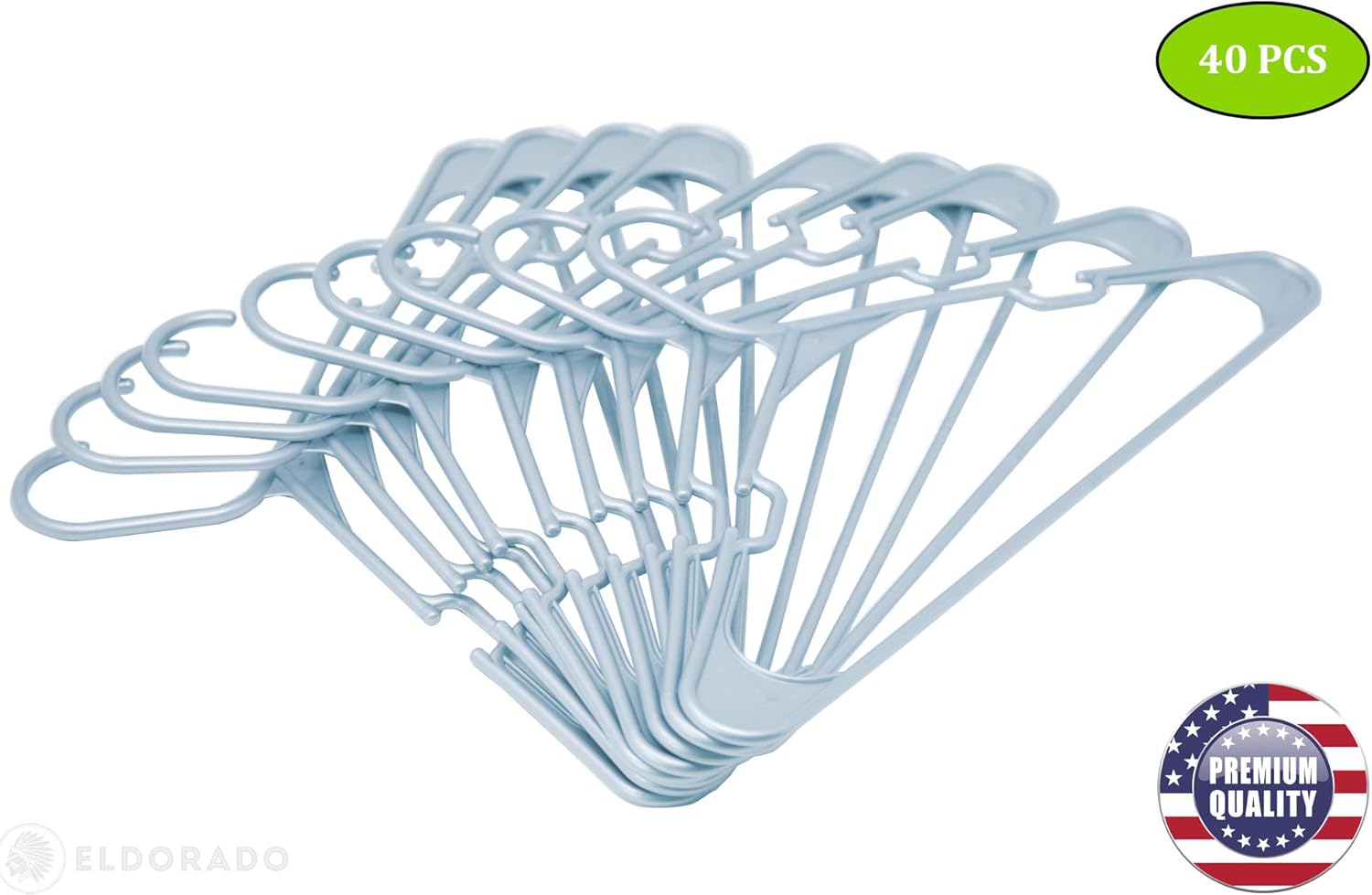 Eldorado Hangers for Adult Size Clothing, Plastic, Ideal for Everyday Standard Use Clothes, Shirts, Blouses, T-Shirts, Dresses, Jackets, Suits. Color - Sky Gray, Pack - 40 PCS.