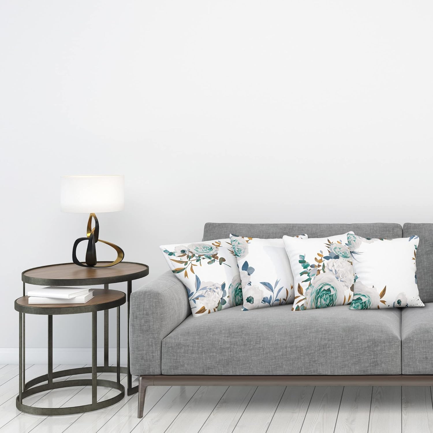 Ambesonne Floral Throw Pillow Cushion Case Pack of 4, Pastel Colored Romantic Style Blossoming Roses and Carnation Minimal Love, Modern Accent Double-Sided Printing, 20" x 12", Amber Slate Blue Teal