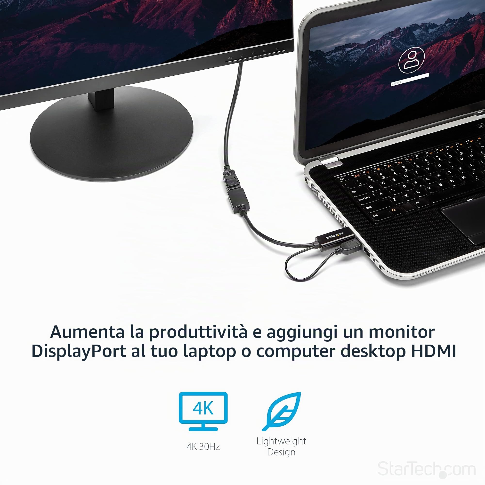 Startech.Com Adattatore / Convertitore Hdmi A Dp Alimentato Via Usb - Ultra Hd 4K, Nero | Connettori Maschio/Femmina, Nessuna Alimentazione Esterna Necessaria, Plug and Play