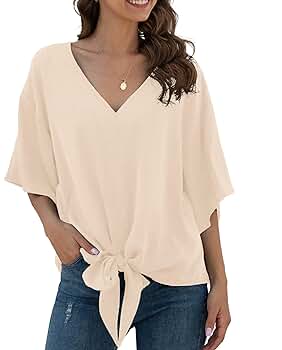 VIISHOW Womens Tie Front Loose Short Sleeve V Neck Floral