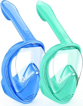 Kids Snorkel Mask Full Face, Snorkeling Gear for Kids with Camera Mount, 180 Degree Panoramic View Snorkeling Set Anti-Fog Anti-Leak
