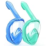 Kids Snorkel Mask Full Face, Snorkeling Gear for Kids 2-14 with Camera Mount, 180 Degree Panoramic View Snorkeling Set Anti-Fog Anti-Leak (Cyan Blue)