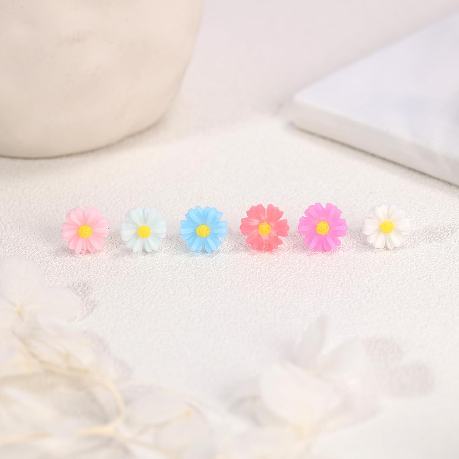AoedeJ 6 Pairs Plastic Earrings: Flower Studs, Butterfly Designs for Sensitive Ears With Post - Image 3