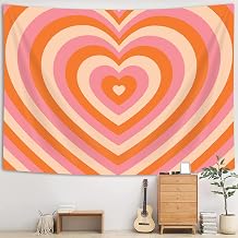 Uokiuki Retro Hippie Tapestry Cute Heart Tapestry 60s 70s Groovy Tapestry Aesthetic Y2K Tapestry Wall Hanging for Studio Room Bedroom Living Room Dorm 60 X 40 Inch Orange