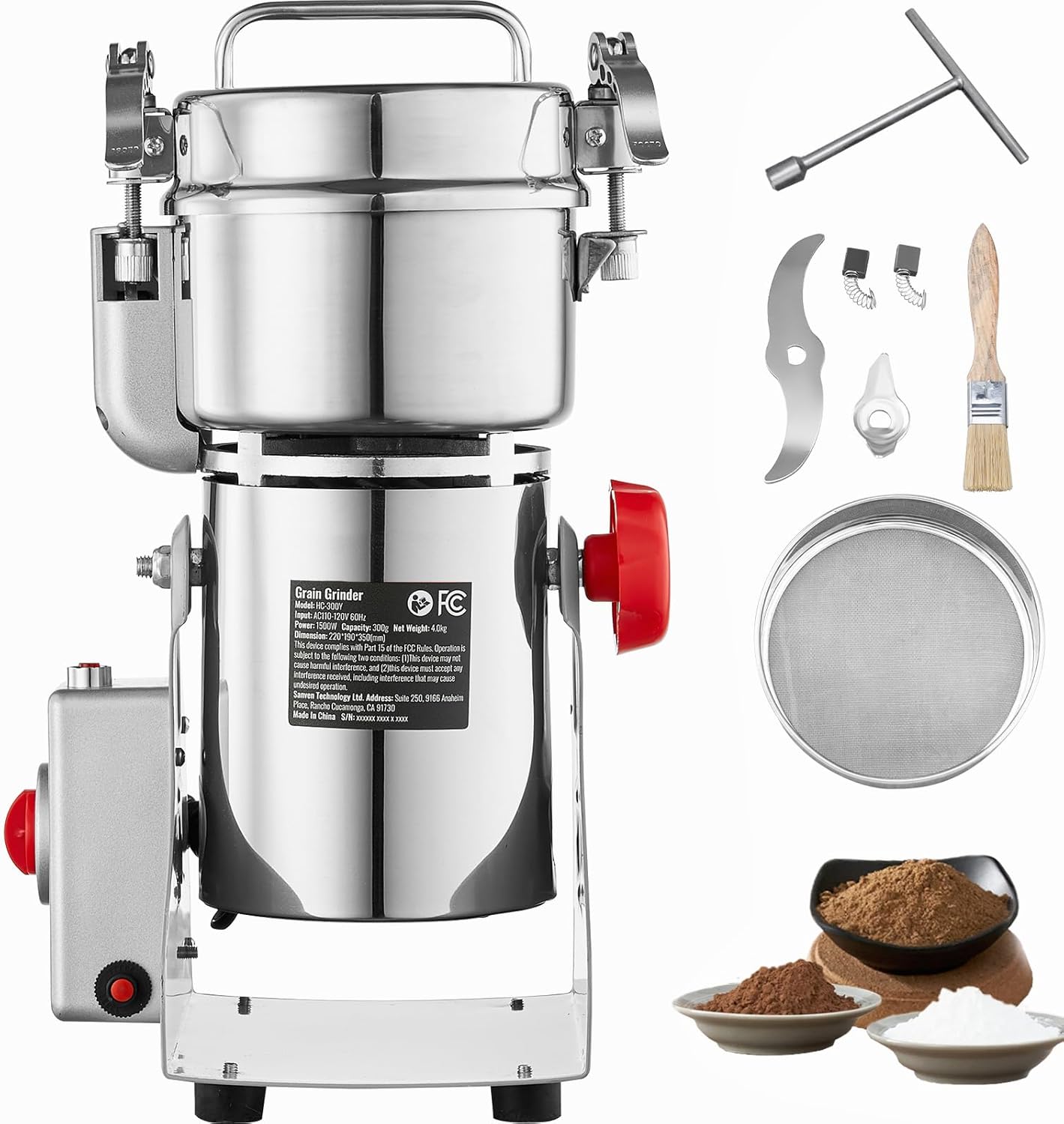 Happybuy 300g Electric Grain Mill Grinder, High Speed 1500W Commercial Spice Grinders, Stainless Steel Pulverizer Powder Machine, for Dry Grains Spices Cereals Coffee Corn Pepper, Swing Type