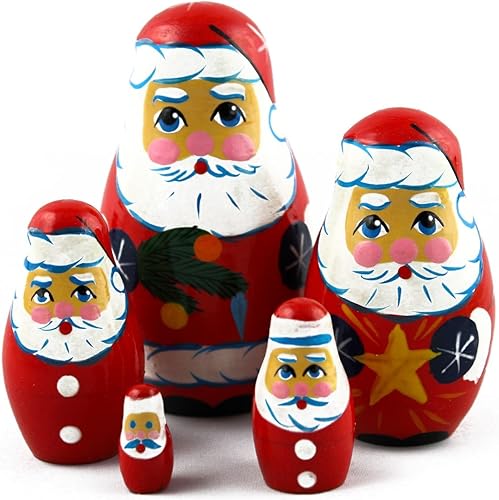 Miniatura 9 de Matryoshka Matreska Babuska Ruso Nesting Muñeca de madera Santa Claus Matrioshka 5 Pcs Apilamiento Pintado a mano Anidado Artesanía Matrioska