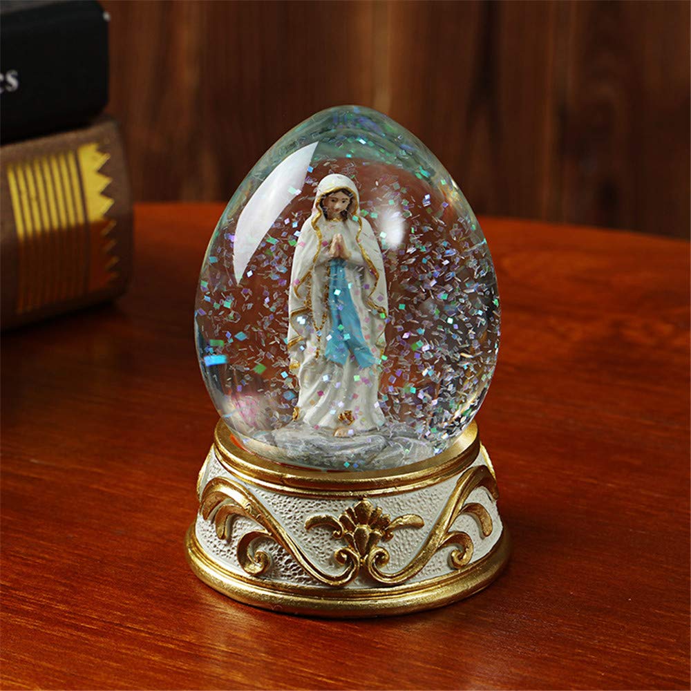 QTMY 4 Inch Religious Virgin Mary Figure Water Snow Globe Catholic, Hand-Painted Figure