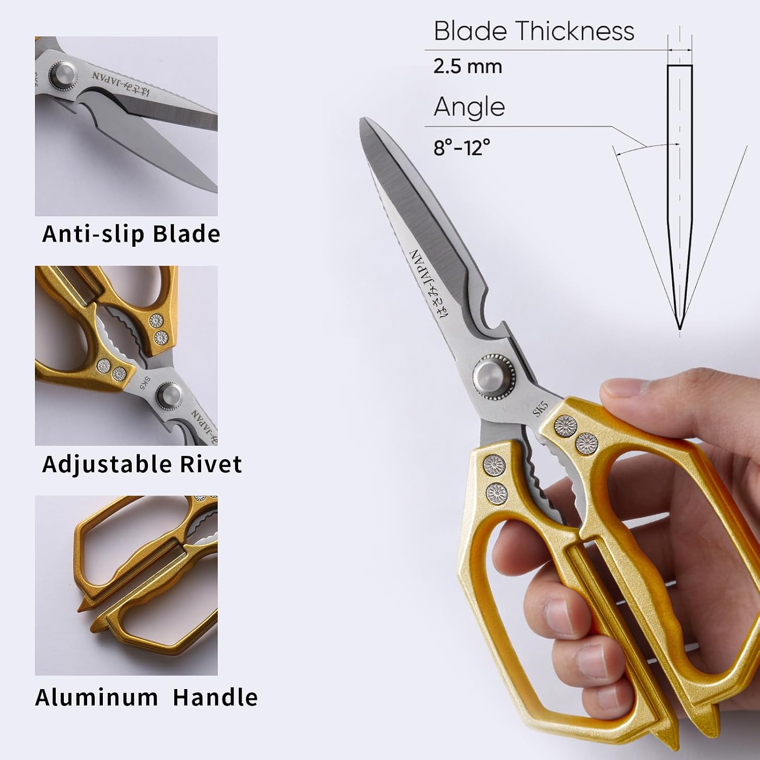 Kitchen Scissors Set Gold - Kitchen Shears for Food, Sharp BBQ Meat Cutting Scissor, Heavy Duty Poultry Shear for Food, Japan Cooking Scissors, Chicken Shears Gifts for Men Women