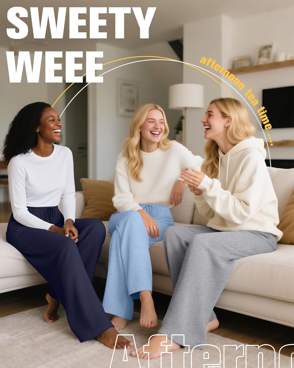 3 Pack Women's Lounge Pants Cozy Wide Leg Yoga Pants Casual Drawstring Loose Baggy Sweatpants with Pockets - Image 3