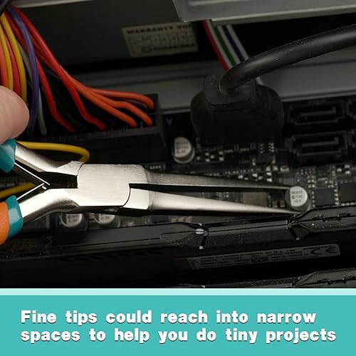 Miniatura 4 de SPEEDWOX Alicates de punta de aguja de 6 pulgadas con cordón antipérdida, mini alicates de nariz larga con borde no dentado, mini alicates de bucle