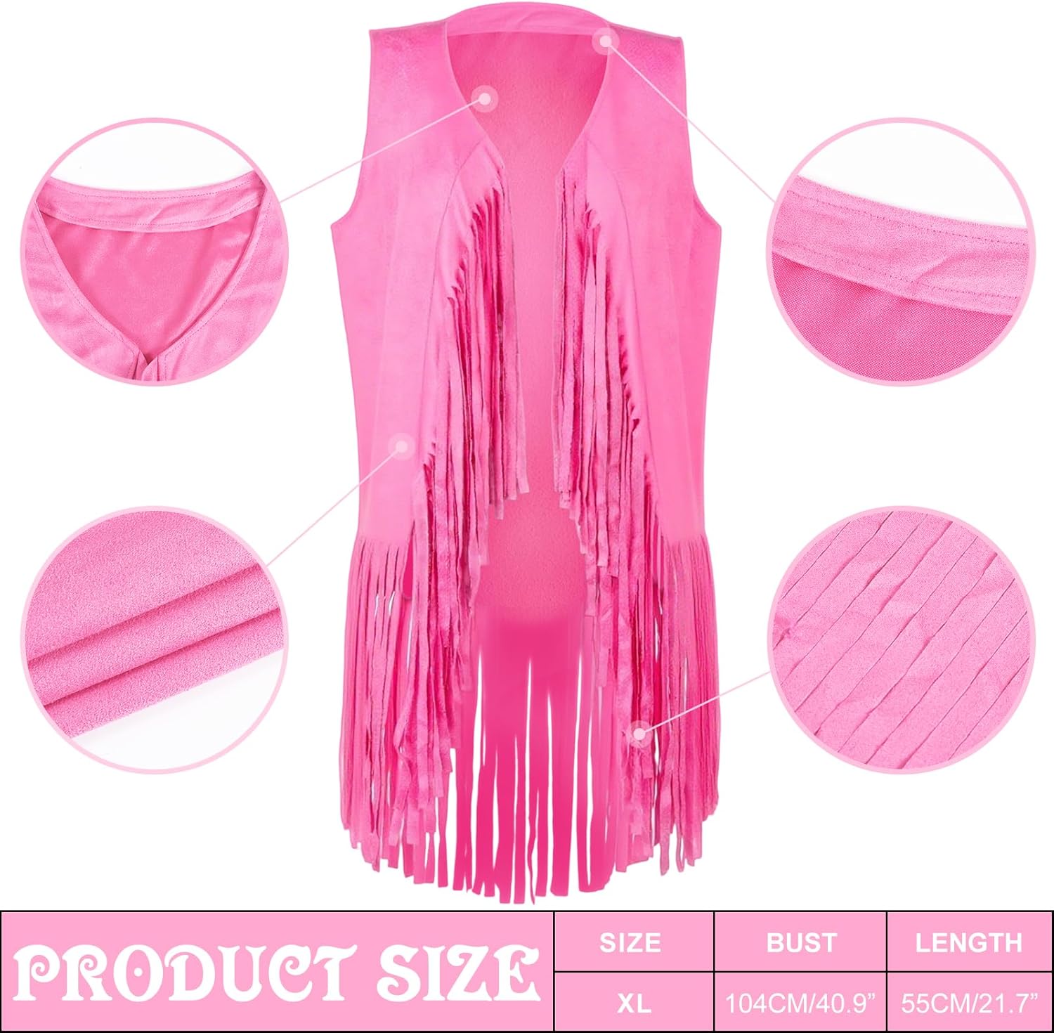 Cowgirl Outfits for Women 60s 70s Hippie Sleeveless Fringe Vest with Cowboy Hat and Sunglasses Halloween Costumes - Image 2