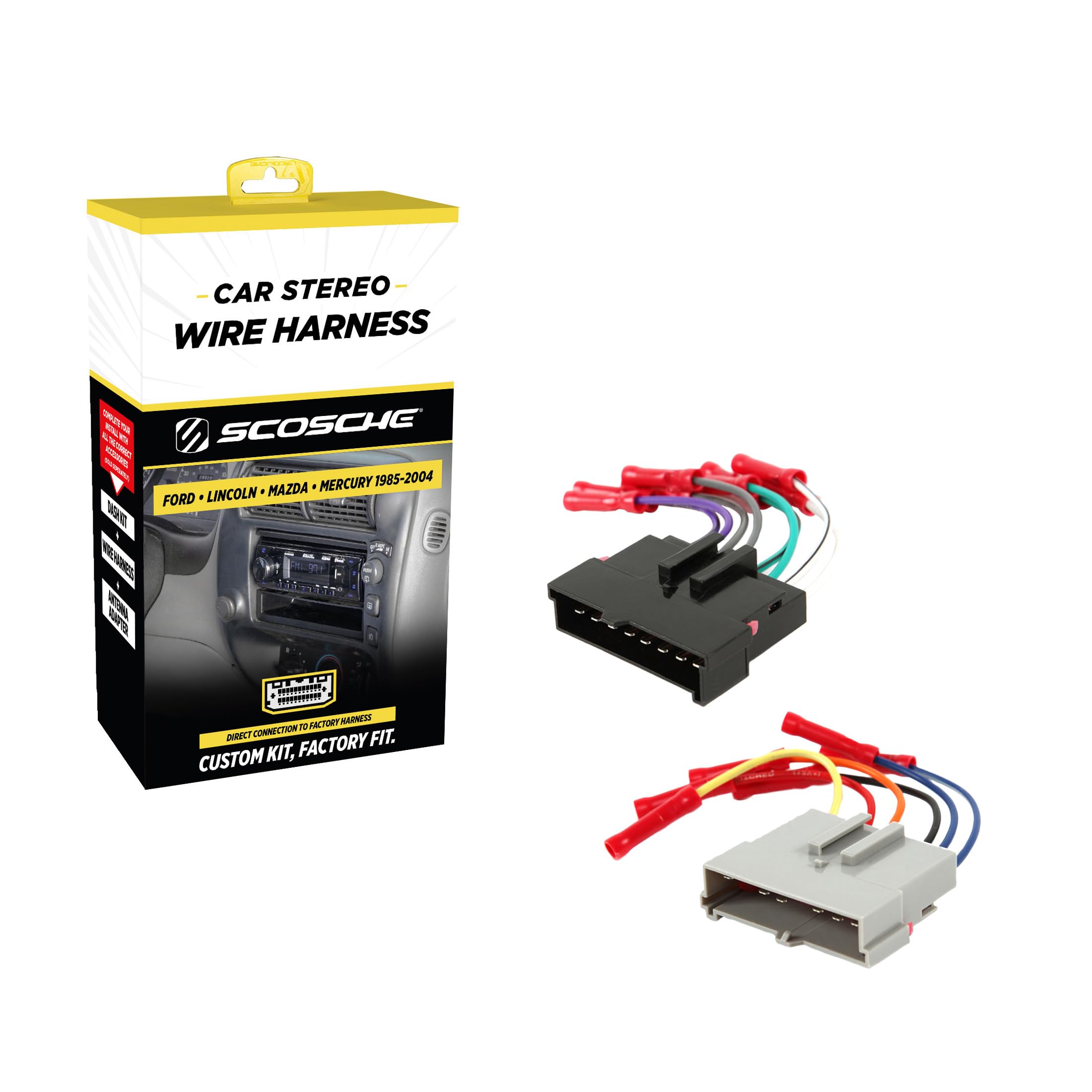 Scosche FD02BCB Car Stereo Wiring Harness with Crimp Connectors Compatible with Select Non-Amplified 1985-2004 Ford, Lincoln, Mazda, Mercury and Nissan - Check Vehicle List in Images for Your Model