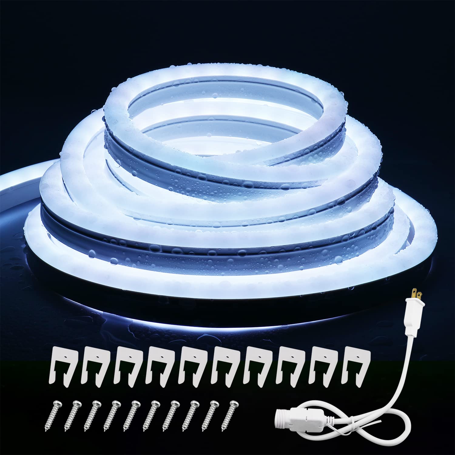 16.4FT Neon Lights Daylight, LED Flexible Linkable Waterproof Rope Strip Lights Nature White for DIY Sign Living Gaming Room Bedroom Bars Wall Party Wedding Christmas Indoor Outdoor Décor