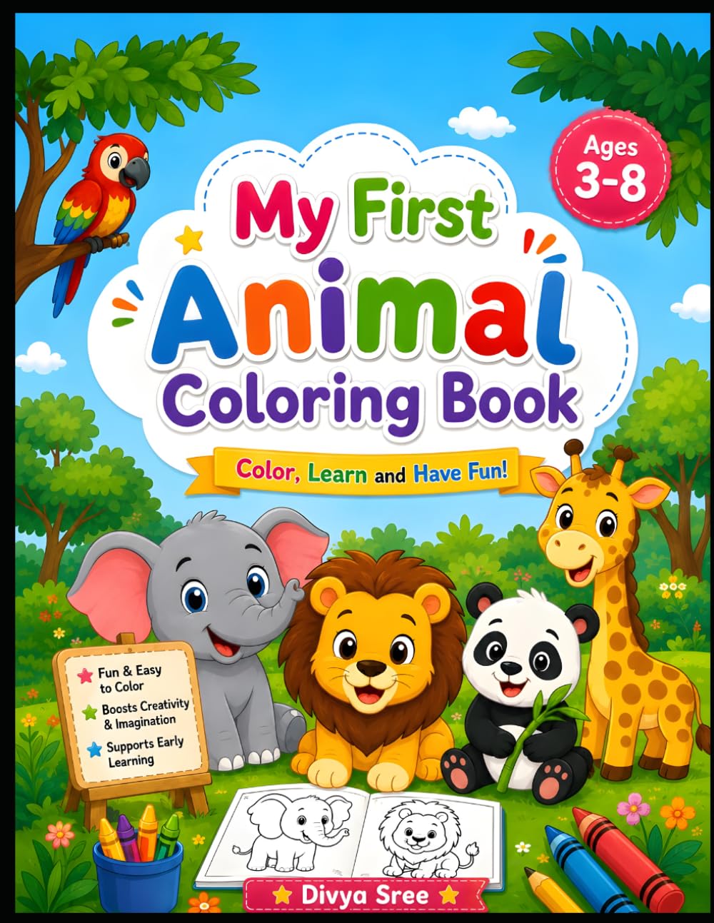 Cute Animals Coloring Book for Kids Ages 3–8: Fun and Easy Animal Coloring Pages for Boys and Girls