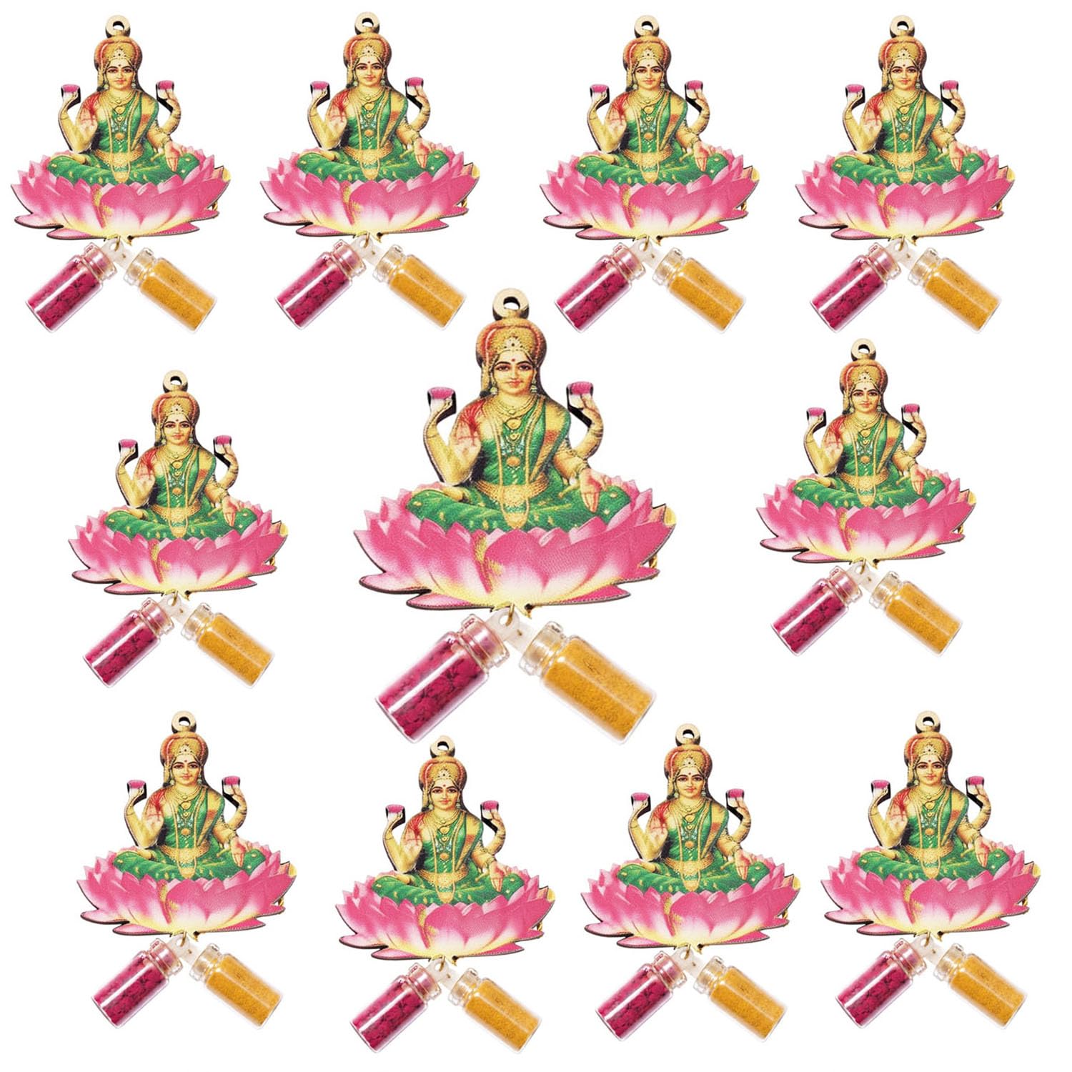 SAI Balaji Goddess Lakshmi MDF Haldi & Kumkum Bottle Gift Set | Pack of - 10 | Decorative Return Gift for Festivals, Pooja, Baby Shower Functions and House Warming Ceremonies-image-7