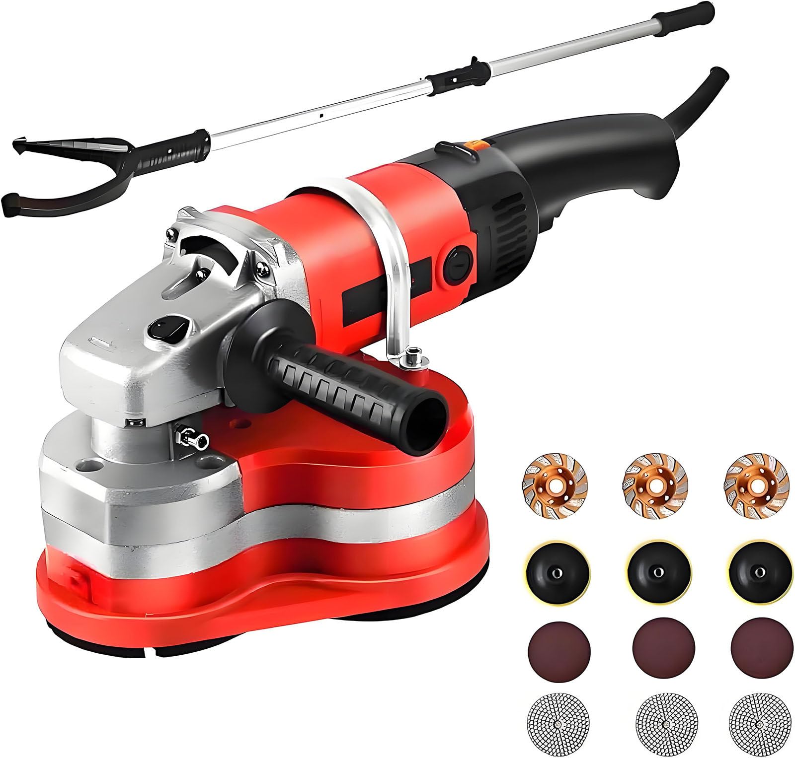Drmoxin 3-Head Concrete Grinder, Electric Diamond Polisher Machine, Grinding Diameters 3PCS Diamond Grinding Wheels, Concrete Grinder for Polishing Stone Concrete Sur-face Withpole