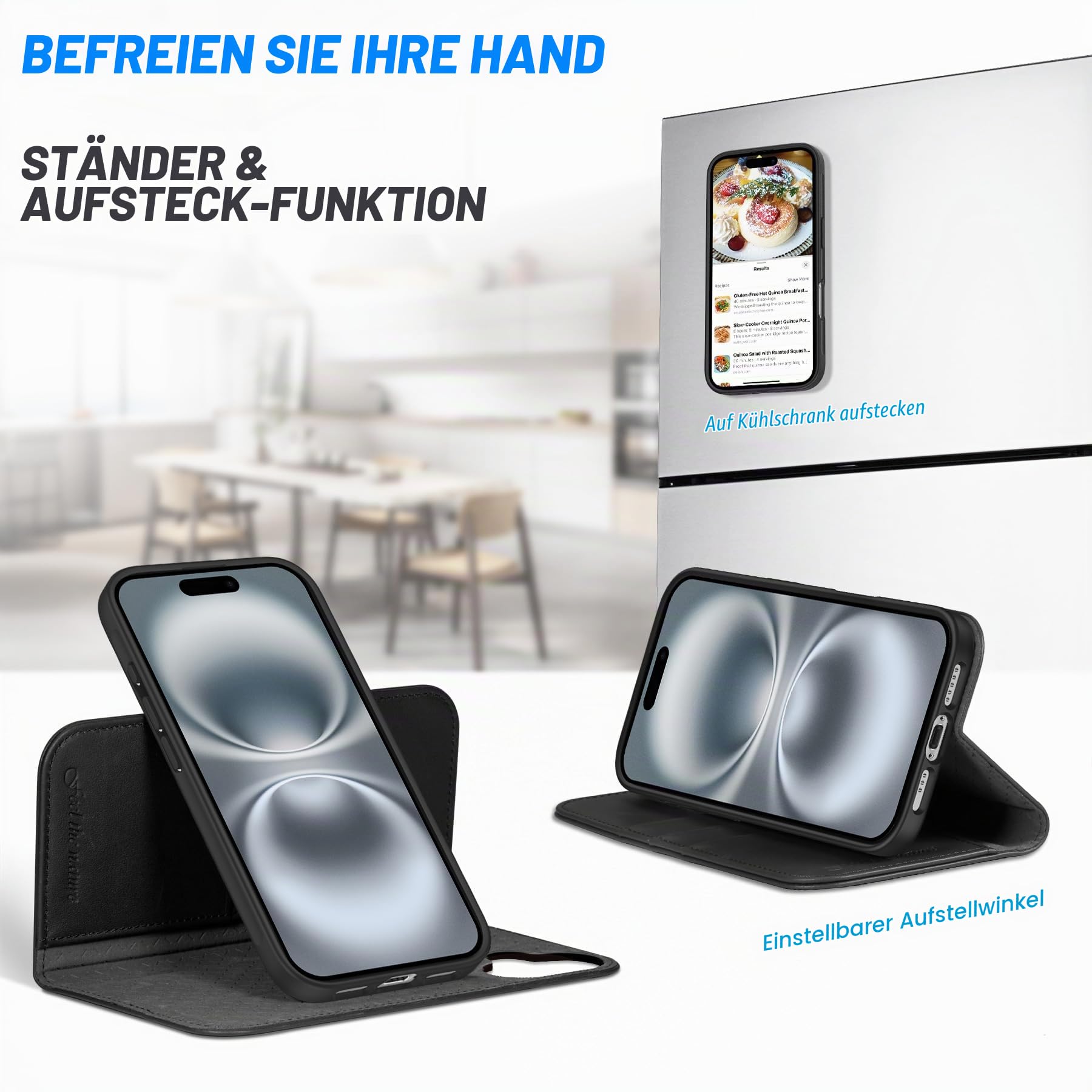 SHIELDON Abnehmbare Echtleder Hülle für iPhone 16 6,1" 5G 2024, Schwarz