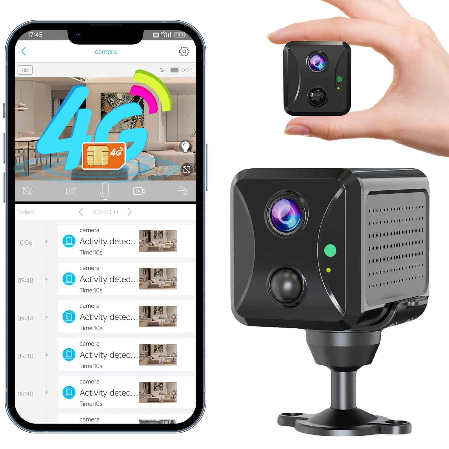 PEGATISAN 4G LTE Cellular Security Camera Wireless Outdoor, No WiFi Mini Portable Hidden Cameras for Home Security, Spy Camera PIR Motion Sensor Alert