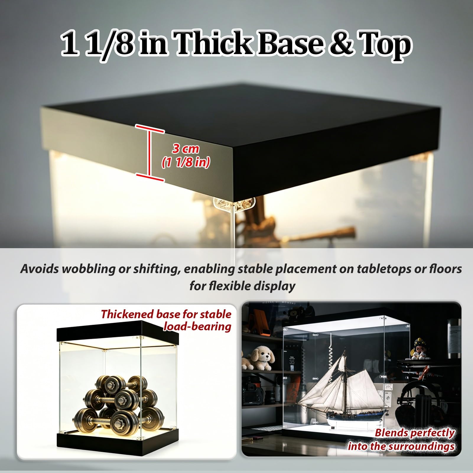 UrbanUp Urna Metacrilato Caja de Almacenamiento con Iluminación Superior e Inferior, Tapa Antipolvo con Base y Amplio Espacio de Almacenamiento, Vitrina Acrílico Transparente(10x15xH10cm/4x6x4)
