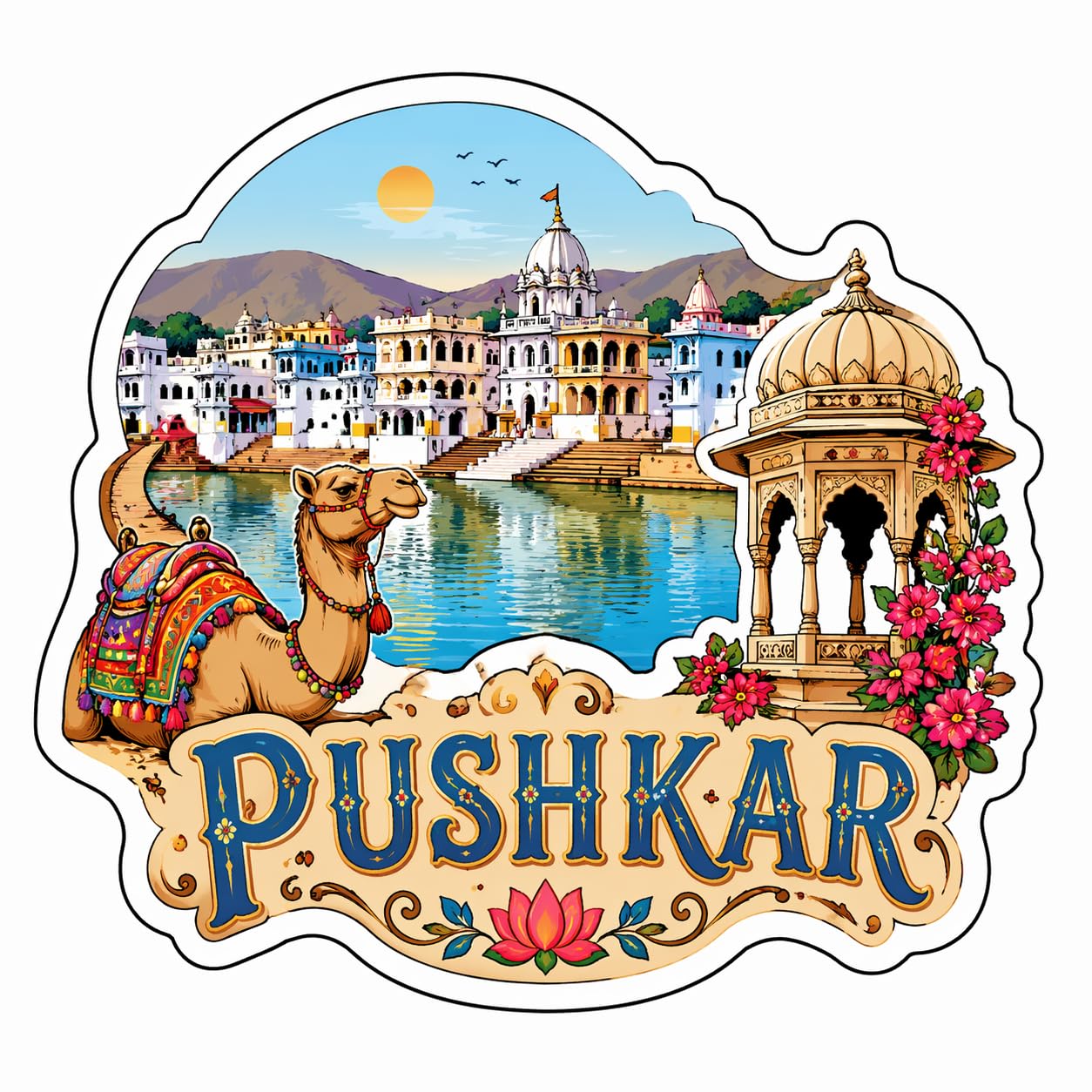 Pushkar Theme Wooden Fridge Magnet Souvenir | 3x3 in Kitchen Home Decor Gift-image-49