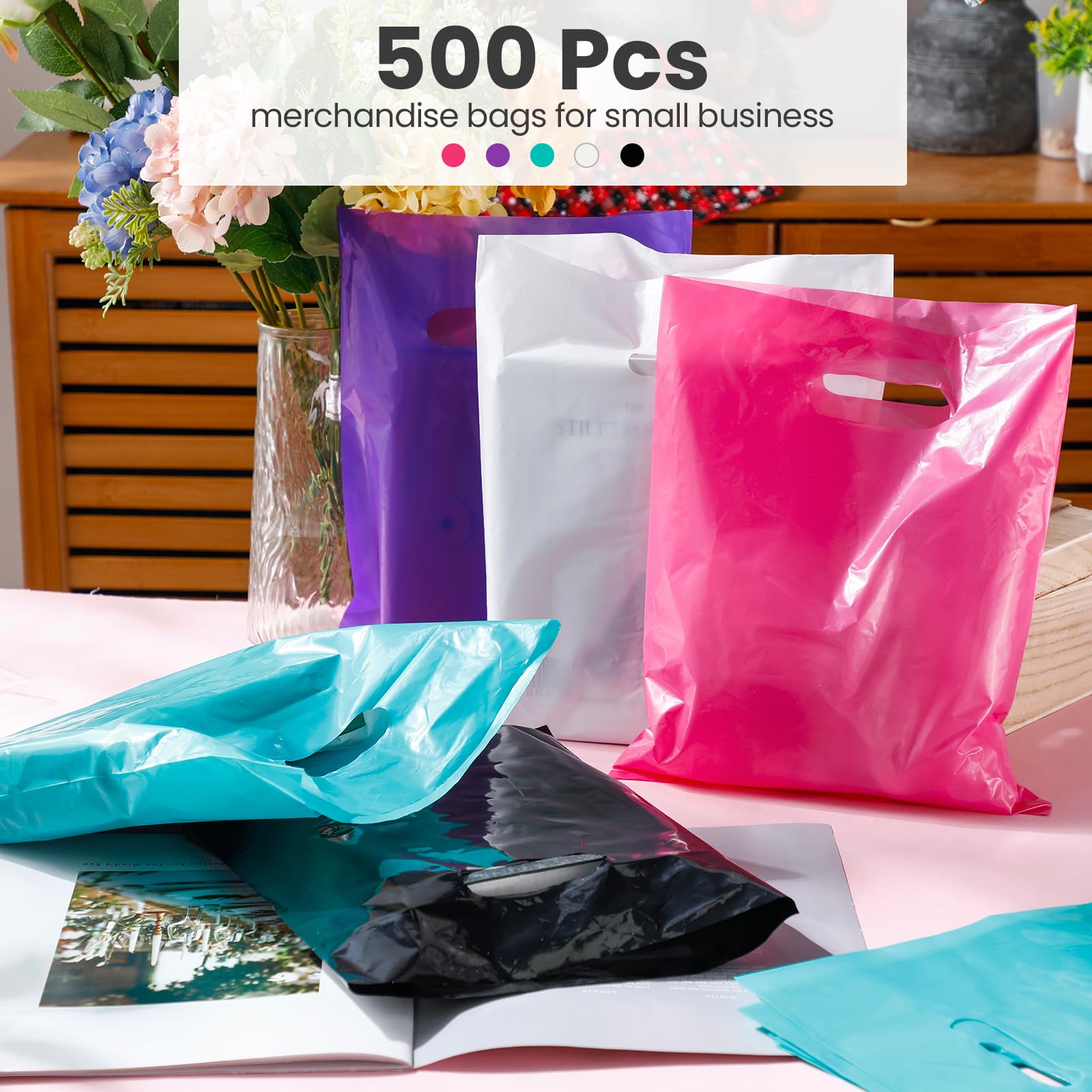 Harloon 500 Pcs Merchandise Shopping Bags Bulk For Business 1.5 Mil 9 X 12 Inch Thick Plastic Retail Boutique Bag For Party Favor Gift Purple Red Yellow Green Blue - View #3