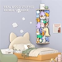 Vista 5 de Zoológico de almacenamiento de animales de peluche de esquina, organizador grande ajustable de juguetes de felpa de madera maciza, estante colgante