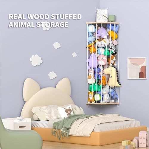 Miniatura 5 de Organizador de almacenamiento de juguetes de peluche, estante esquinero de madera para hamaca de animales de peluche, guardería, sala de juegos,