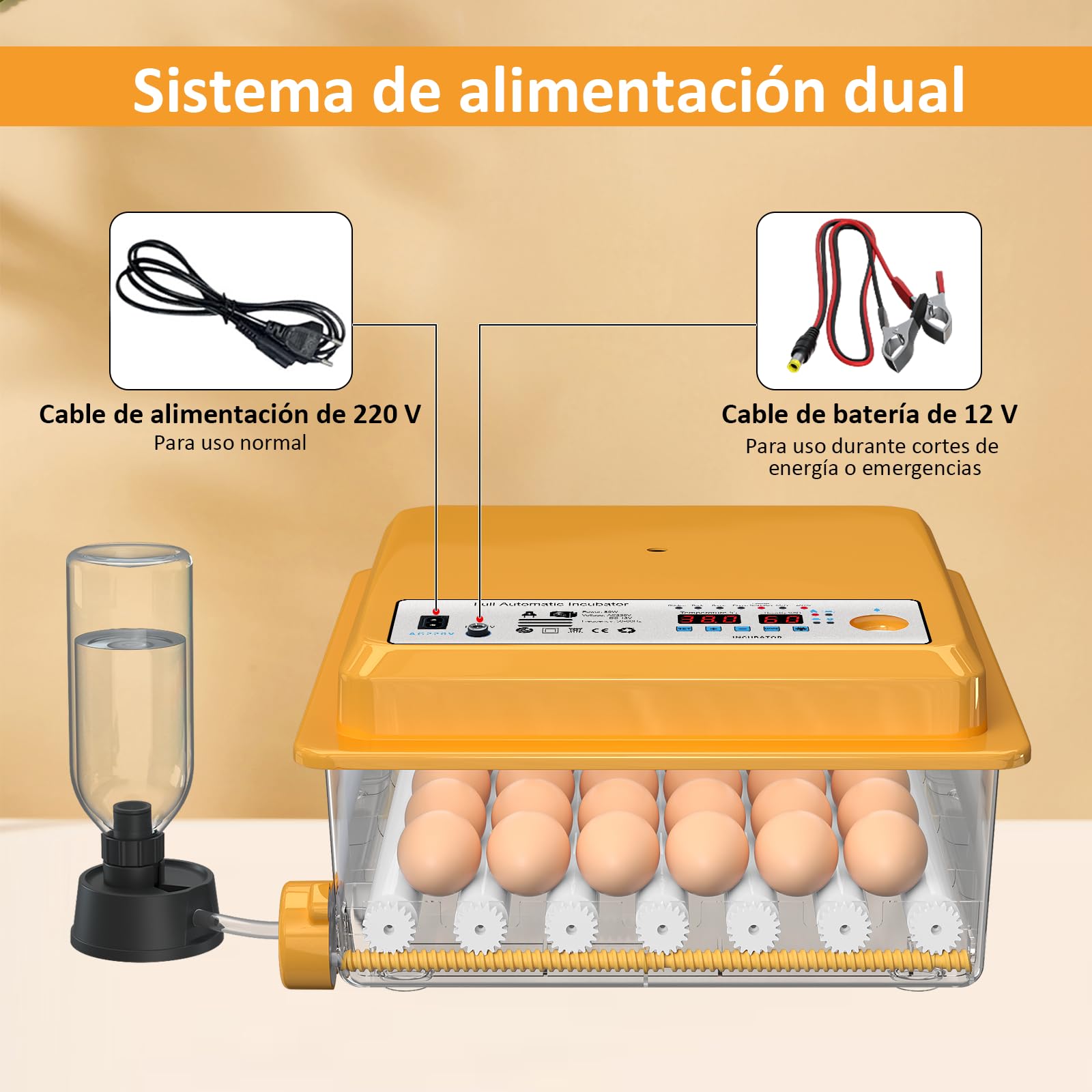 Incubadora Huevos Gallina para 36 huevos, Incubadora de Huevos Automatica con Control Temperatura, 5 Modos de Incubación Automáticos, Pantalla de Humedad, Llenado Automático de Agua y Volteo
