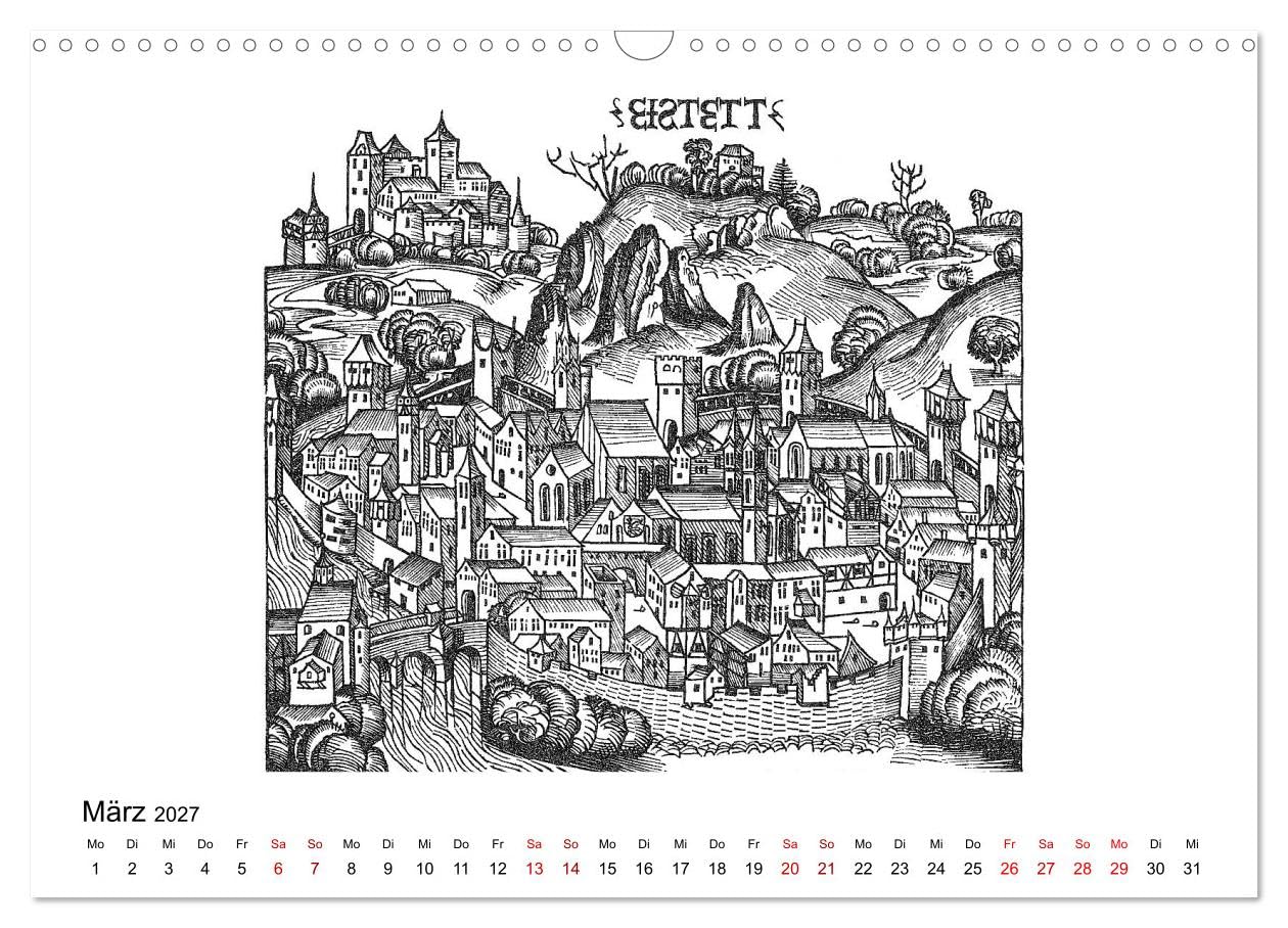 CALVENDO - Schedelsche Weltchronik Deutsche Städte 1493 (Wandkalender 2027 DIN A3 quer), Monatskalender: Deutschland im ausgehenden Mittelalter
