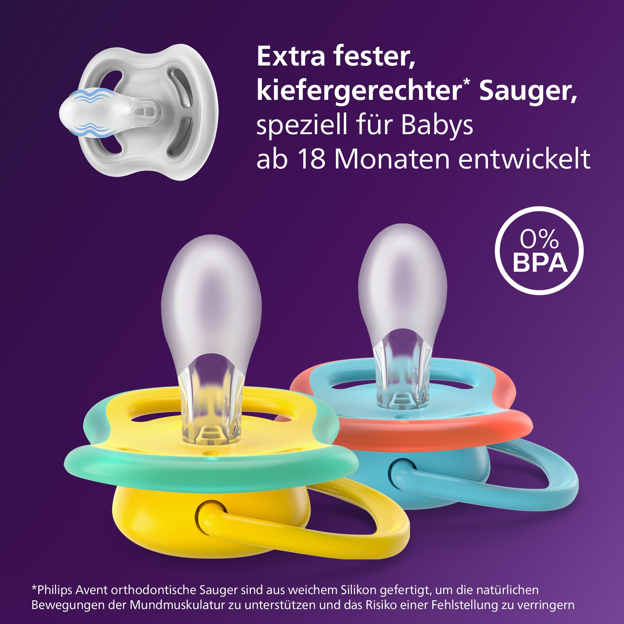 Philips Avent ultra air Day & Night Schnuller – kiefergerecht geformtes Design, für Babys ab 18 Monaten, leuchtet im Dunkeln, extra fester, symmetrischer Silikonsauger, BPA-frei, 4er-Pack, SCF349/56 - 3