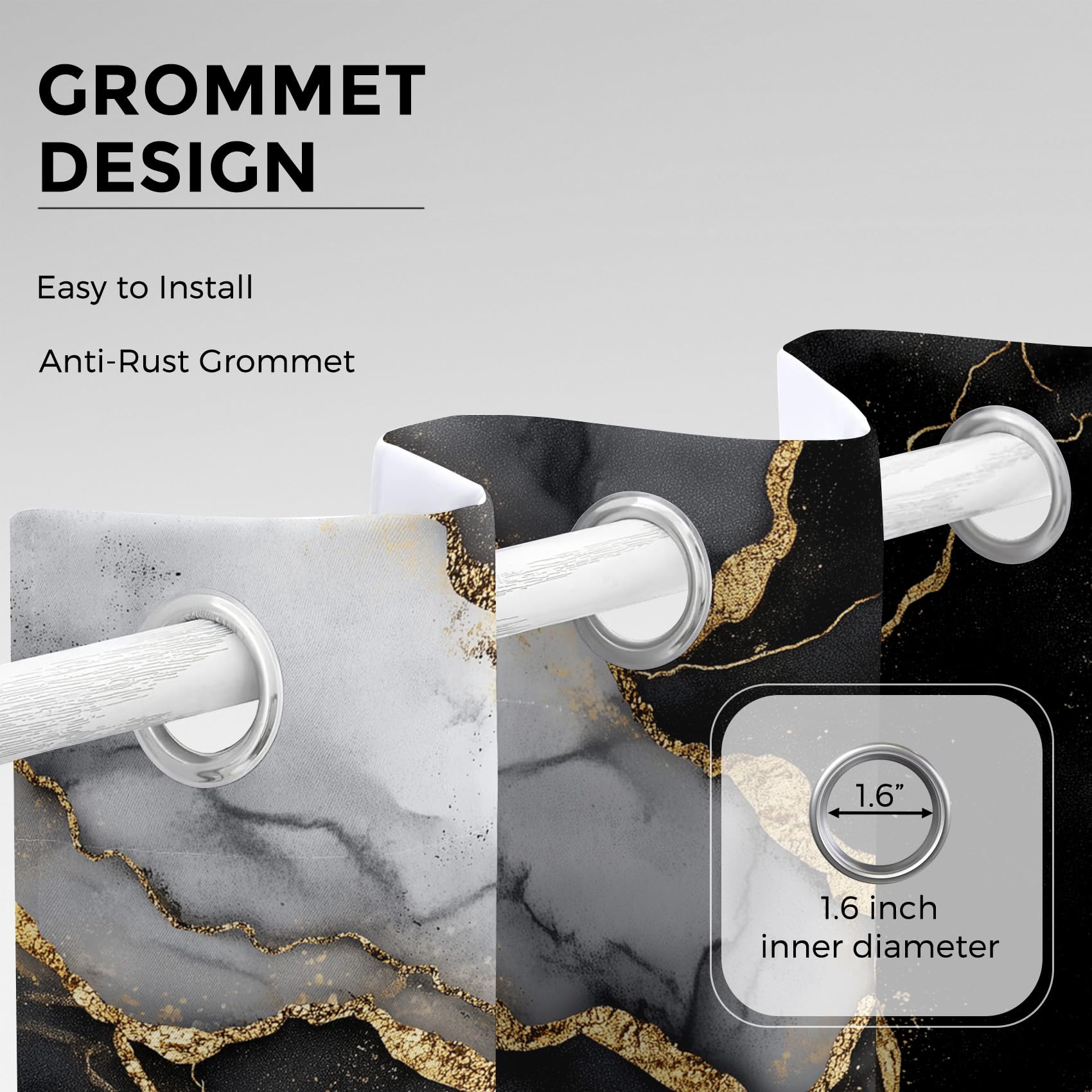 Generisch Schwarz Gold Marmor Vorhänge Wohnzimmer, Vorhang Blickdicht Moderne Abstraktion Gardinen mit Ösen Schlafzimmer, Thermo Verdunklungsvorhänge 2er Set H160 x B140 cm pw&33