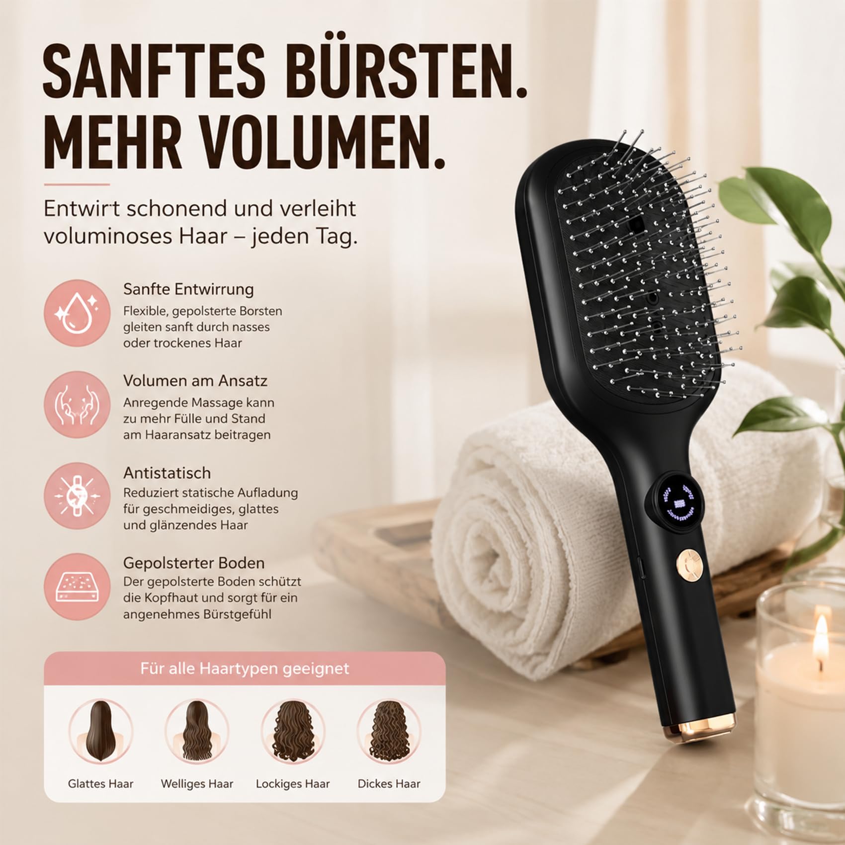 Electric Spray Air Cushion Massage Comb, 2026 NEU 3-In-1 Kopfhaut Massagebürste Elektrisch,Wiederaufladbar mit Wassernebelfunktion für Lockiges, Nasses und Trockenes Haar (Schwarz)