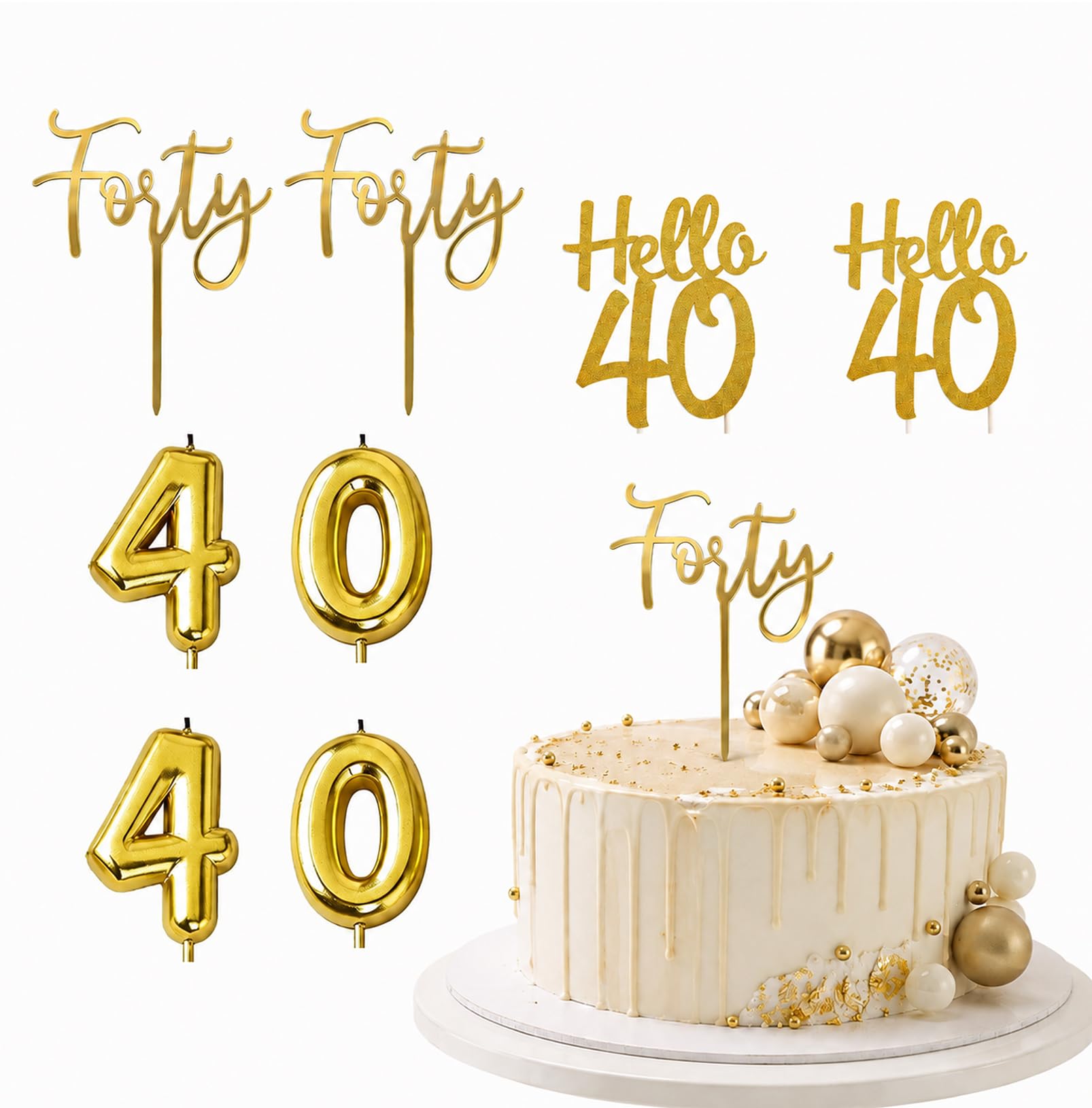 6 Pcs 40th Cake Topper, 40th Birthday Cake Topper, Birthday Cake Candles, 40th Candle, Elegant Addition With Upgraded Anti-Falling Design, Non-Edible Cake Decoration For Women Men, Party Supplies