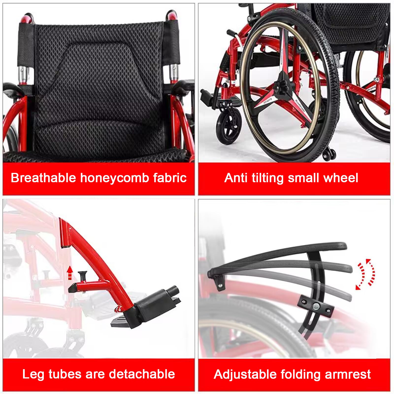 Silla De Ruedas Deportiva Todo Terreno,Silla de Ruedas Plegable Ultra-Ligera de Aluminio con Freno,sillas de Ruedas manuales autopropulsadas,diseño de Doble Freno