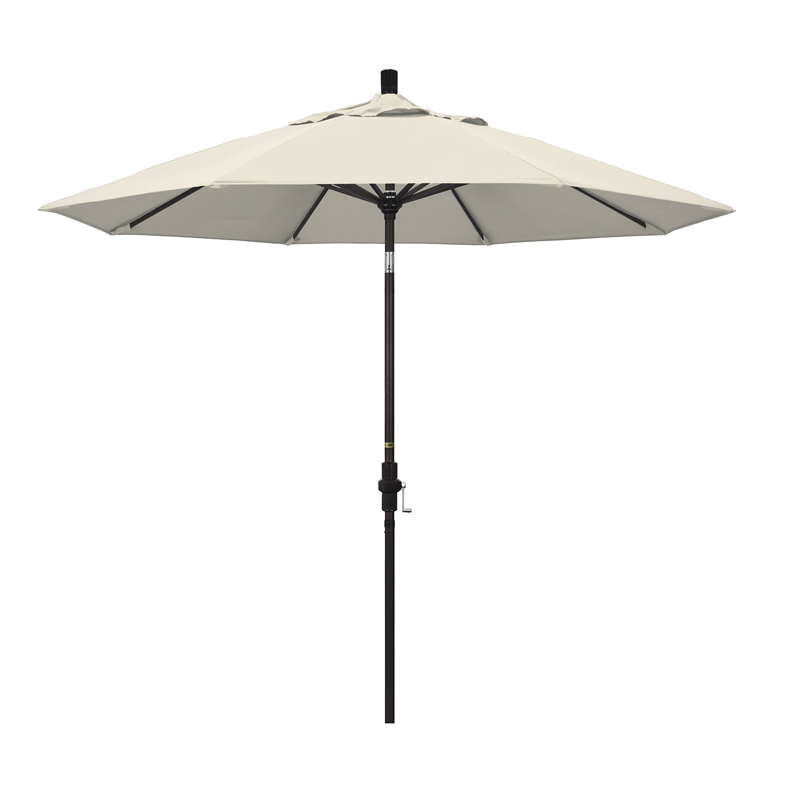 California Umbrella 9' Round Aluminum Market Umbrella, Crank Lift, Collar Tilt, Bronze Pole, Antique Beige Olefin